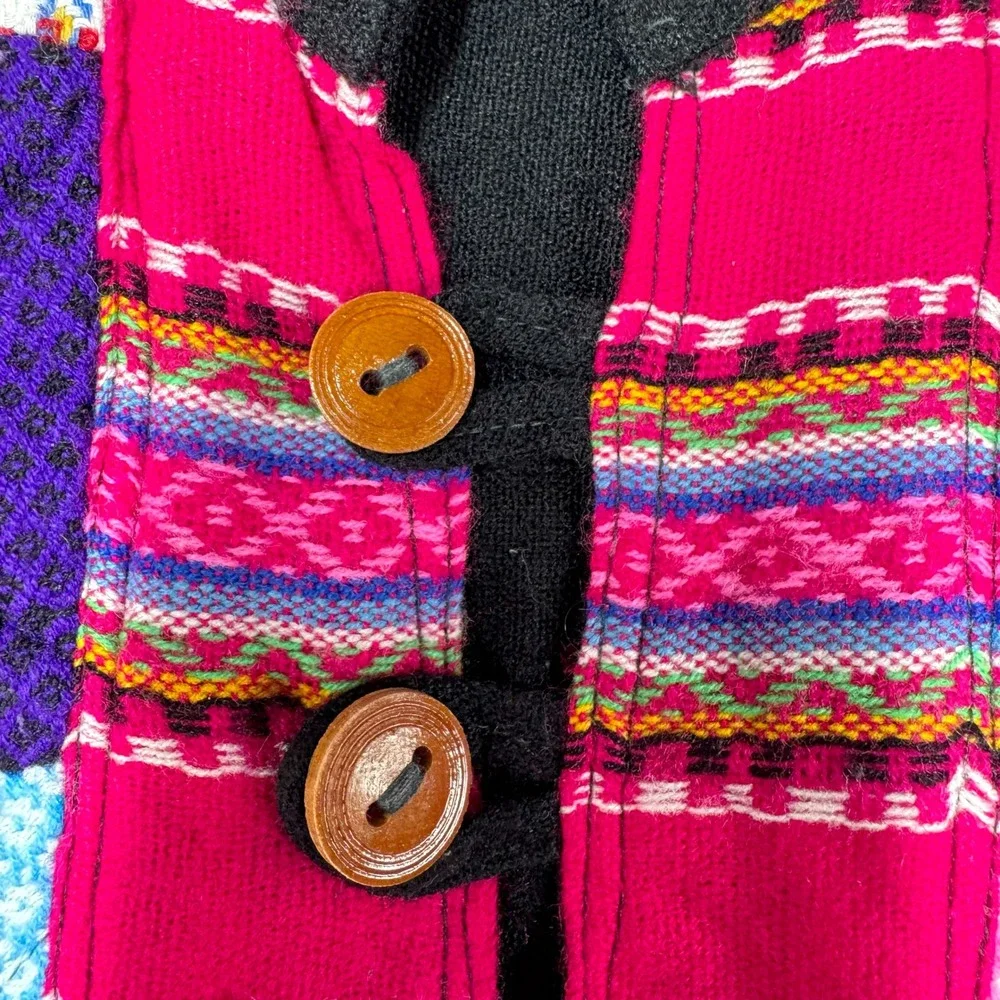 Andes Artesanias Vintage Wool Cotton Patchwork Henley Pullover‎ Sweater Black L - Picture 4 of 10